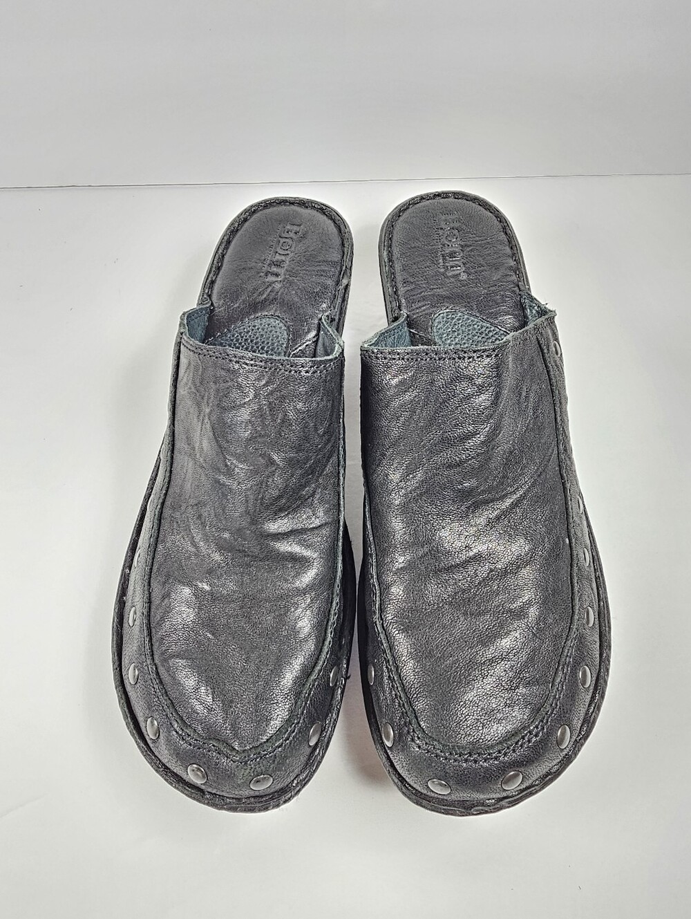 Born Majesty Black Leather Studded Slip On Clog Mule Sz 9 Edgy Biker Whimsigoth - Picture 3 of 9